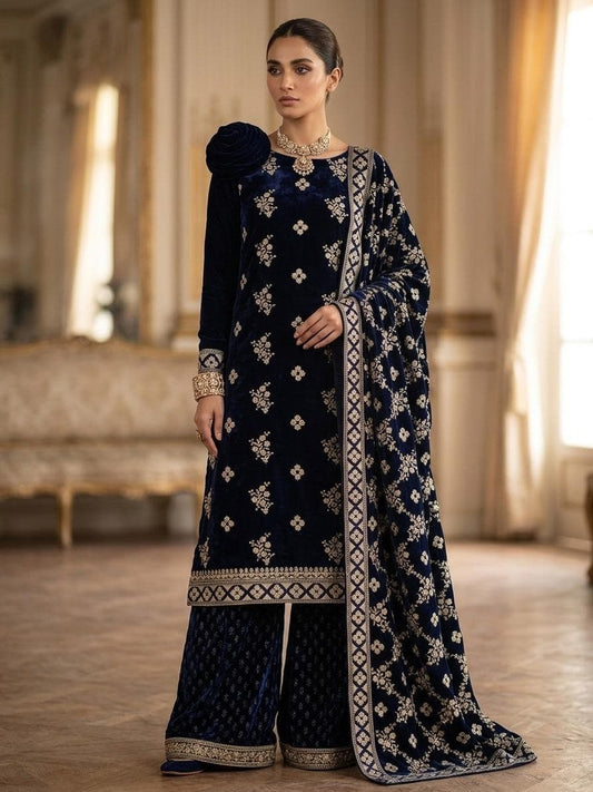 Embroidered Velvet 3-Piece Suit