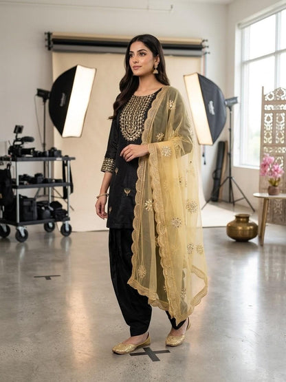 Katan Silk Mirror Work 4-Piece Suit