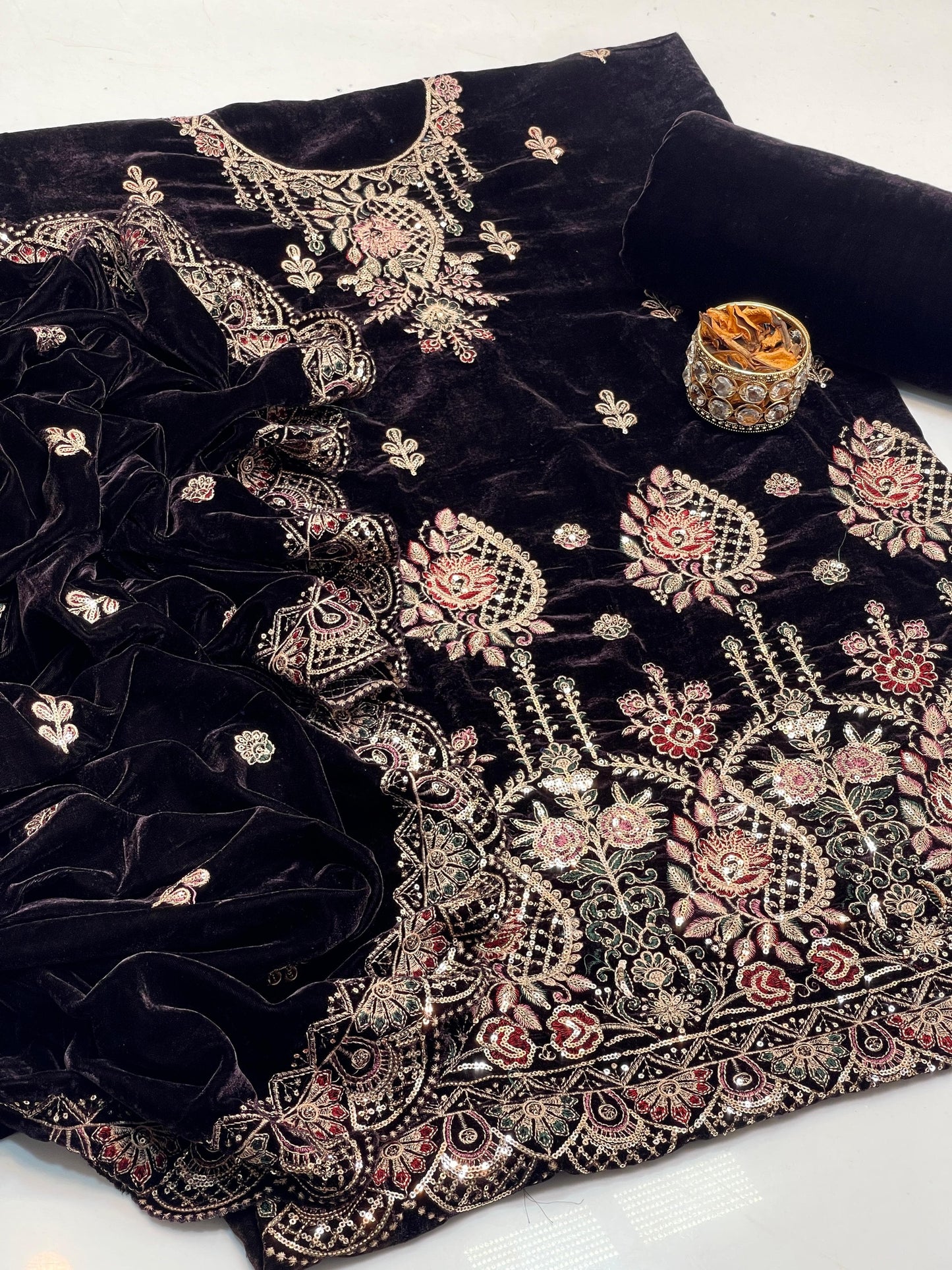 Heavy Zari Embroidered Velvet 3-Piece Suit