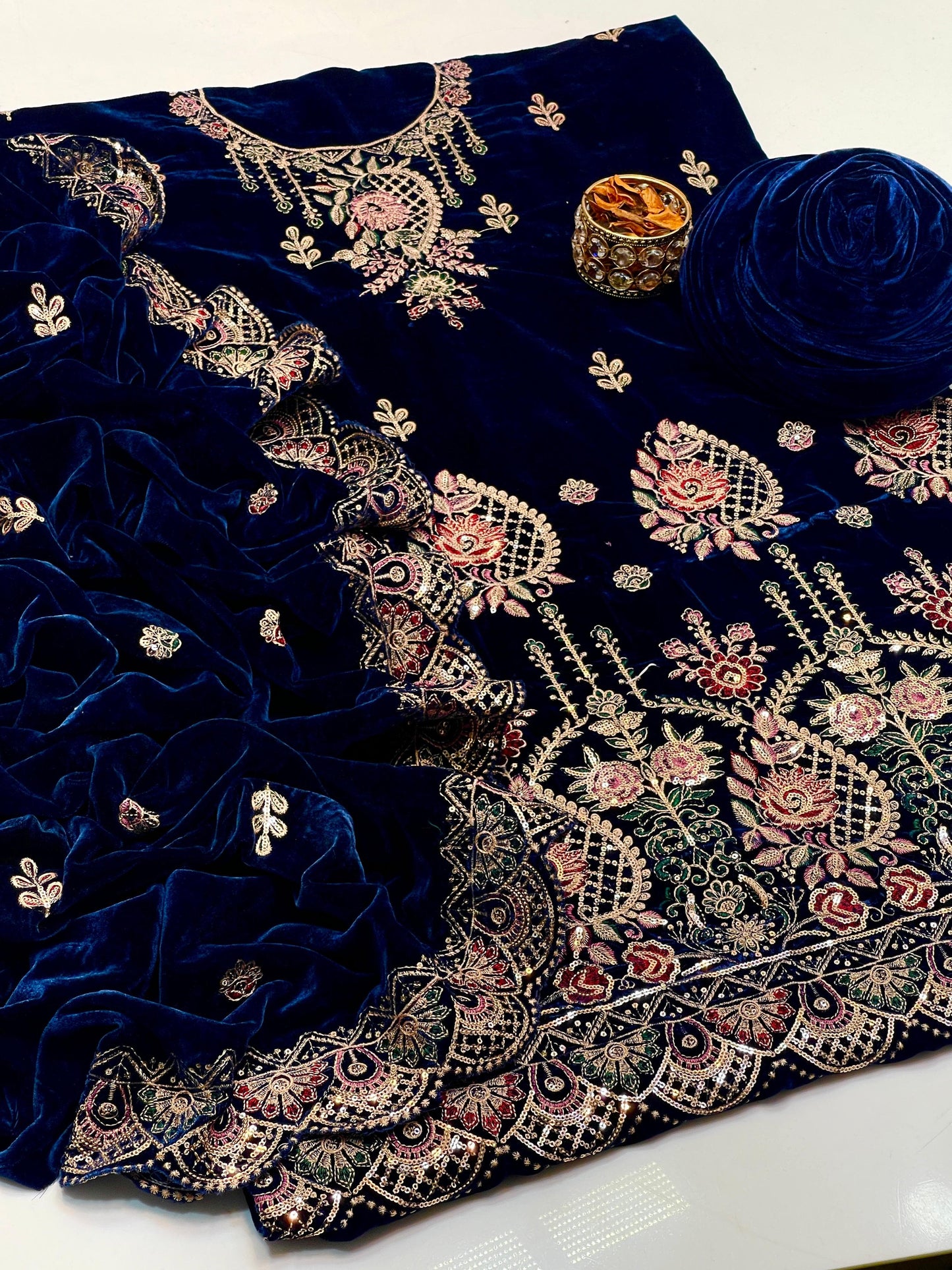 Heavy Zari Embroidered Velvet 3-Piece Suit