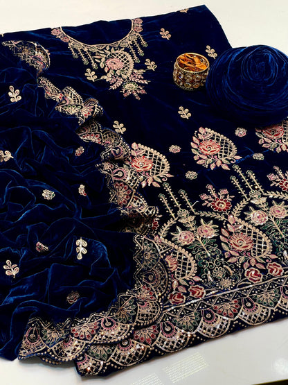 Heavy Zari Embroidered Velvet 3-Piece Suit