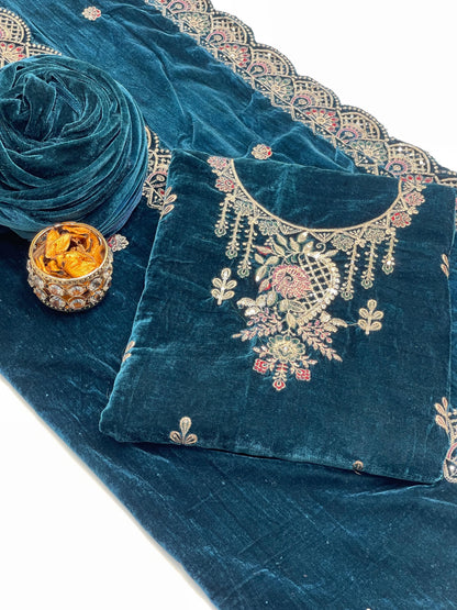 Heavy Zari Embroidered Velvet 3-Piece Suit