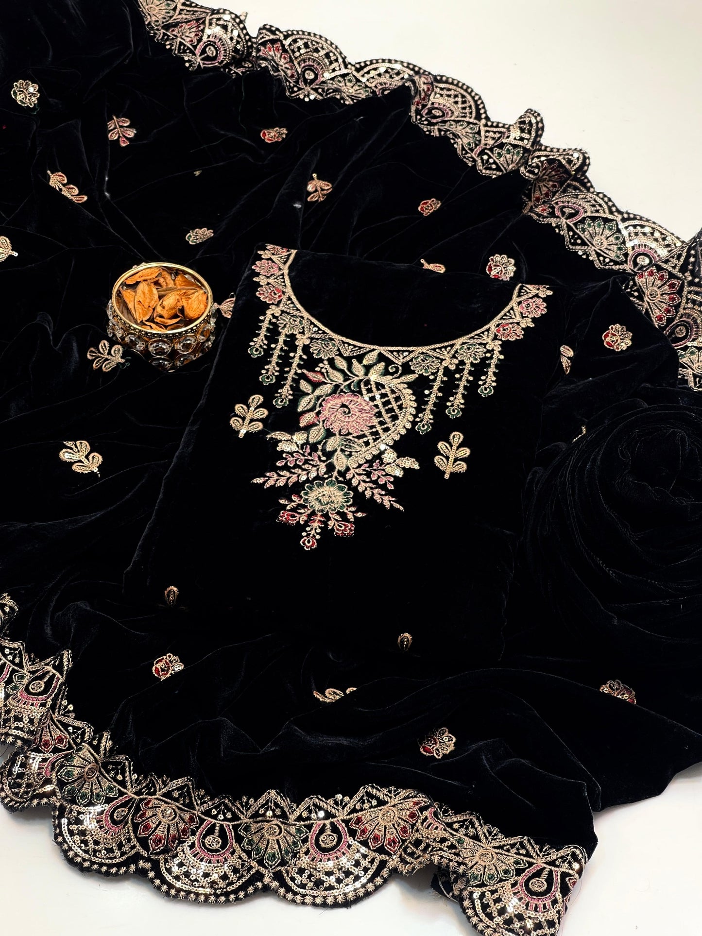 Heavy Zari Embroidered Velvet 3-Piece Suit