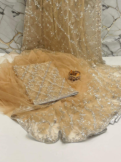 Pearl Embroidered Soft Net Saree
