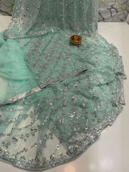 Pearl Embroidered Soft Net Saree