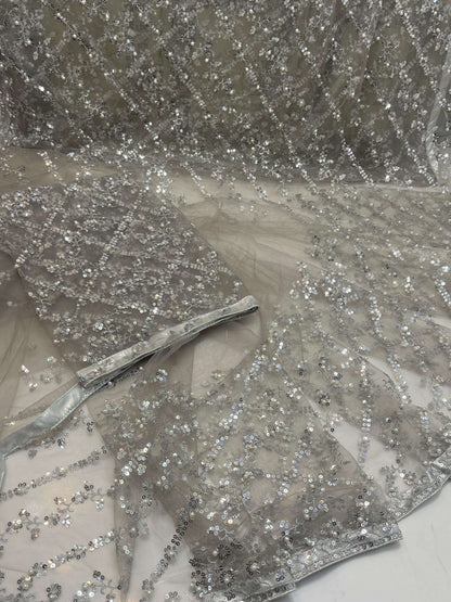 Pearl Embroidered Soft Net Saree