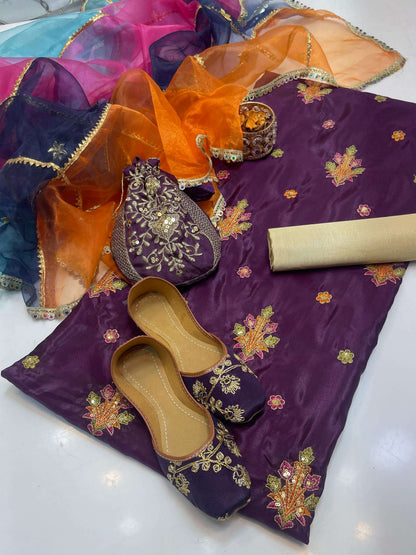Silky Embroidered 5-Piece Fancy Suit