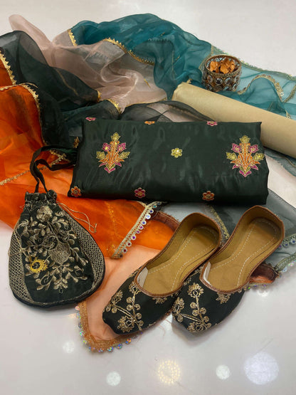 Silky Embroidered 5-Piece Fancy Suit