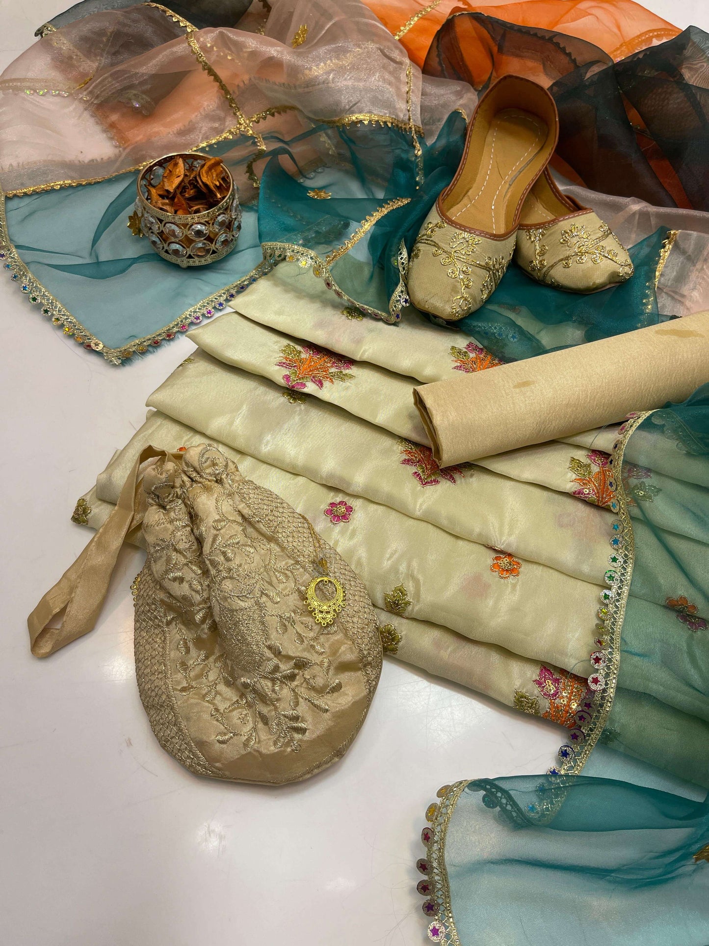 Silky Embroidered 5-Piece Fancy Suit
