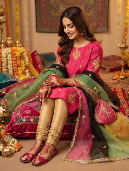 Silky Embroidered 5-Piece Fancy Suit