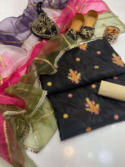 Silky Embroidered 5-Piece Fancy Suit