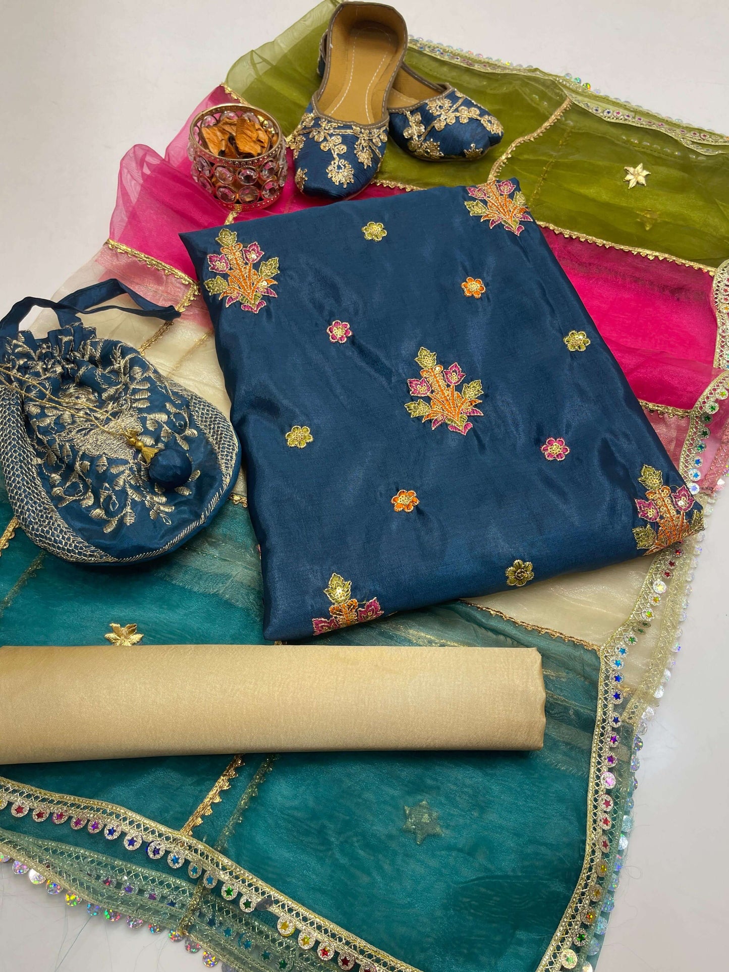 Silky Embroidered 5-Piece Fancy Suit