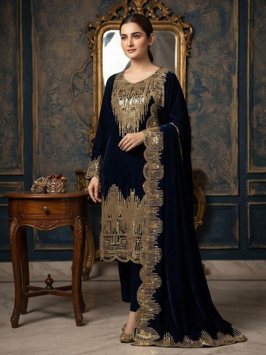 Embroidered Micro Velvet 3-Piece Suit 9000  Micro