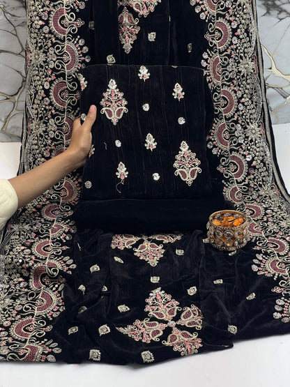 Embroidered Micro Velvet 3-Piece Suit