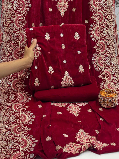 Embroidered Micro Velvet 3-Piece Suit