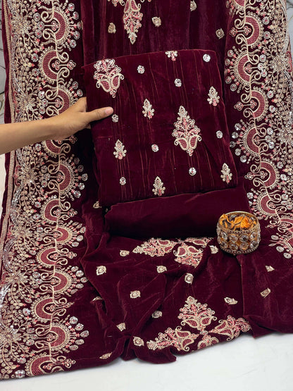 Embroidered Micro Velvet 3-Piece Suit