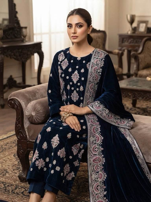 Embroidered Micro Velvet 3-Piece Suit