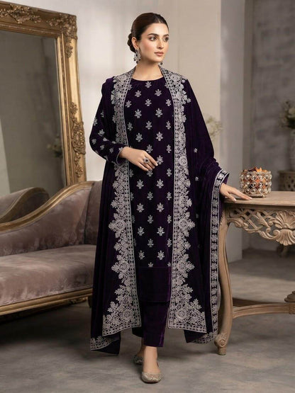 Embroidered Micro Velvet 3-Piece Suit