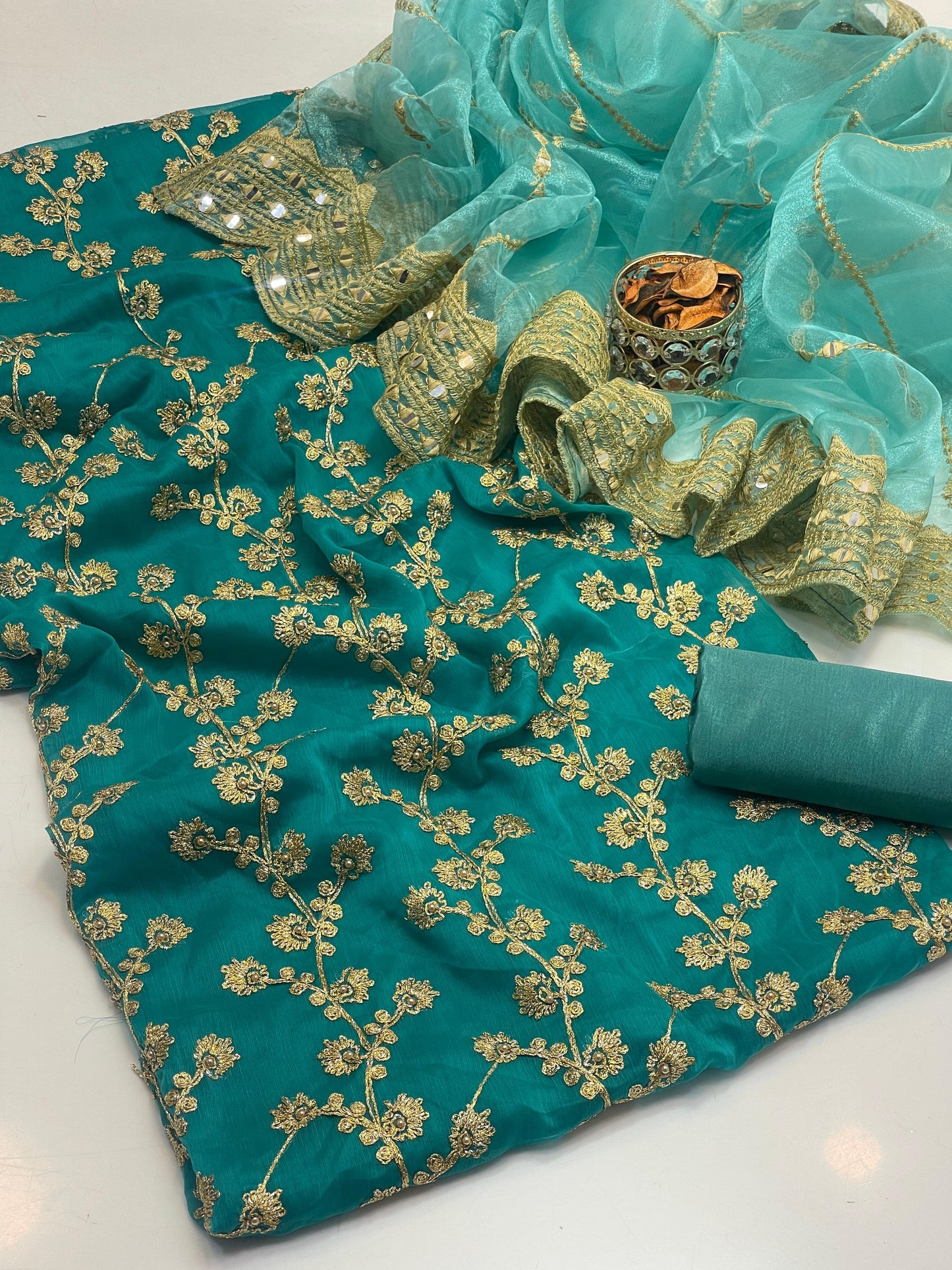Chiffon Beaded Embroidered 3-Piece Unstitch Suit