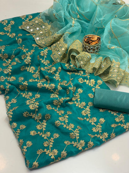 Chiffon Beaded Embroidered 3-Piece Unstitch Suit
