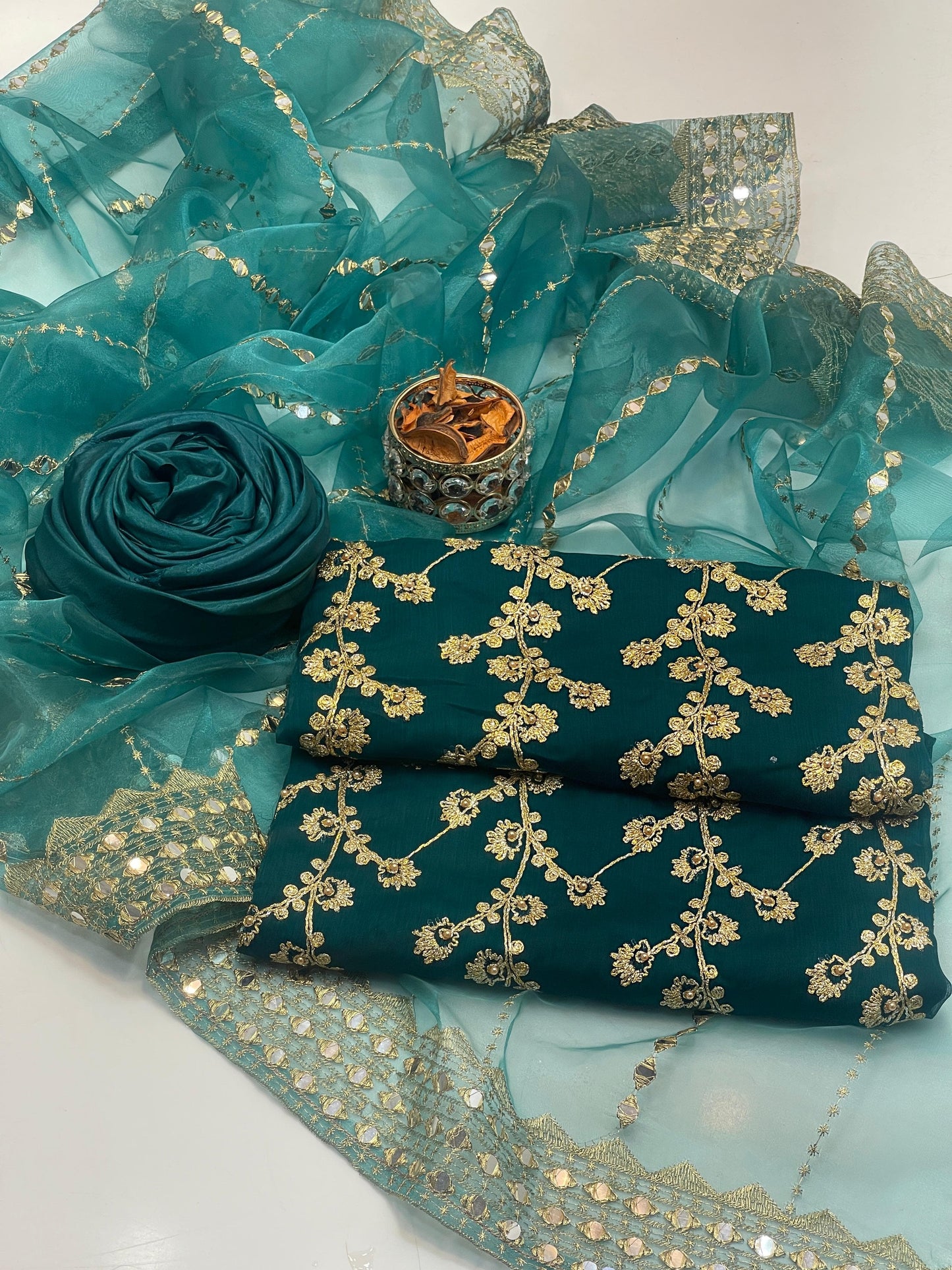 Chiffon Beaded Embroidered 3-Piece Unstitch Suit