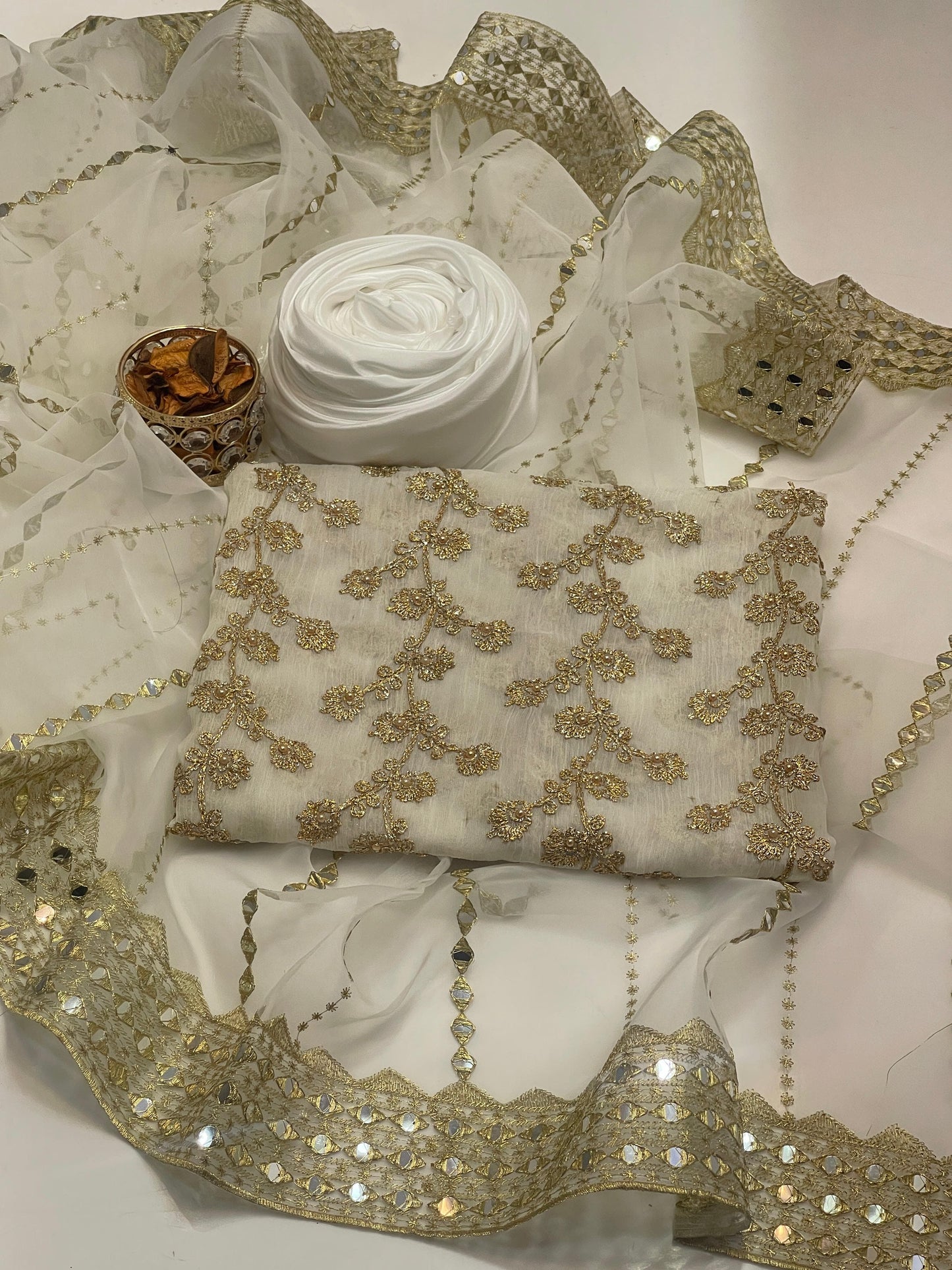 Chiffon Beaded Embroidered 3-Piece Unstitch Suit