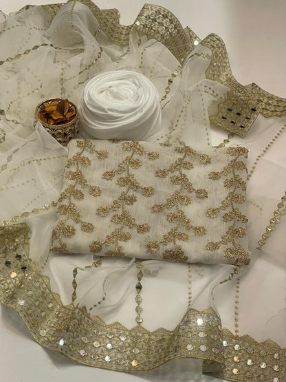 Chiffon Beaded Embroidered 3-Piece Unstitch Suit
