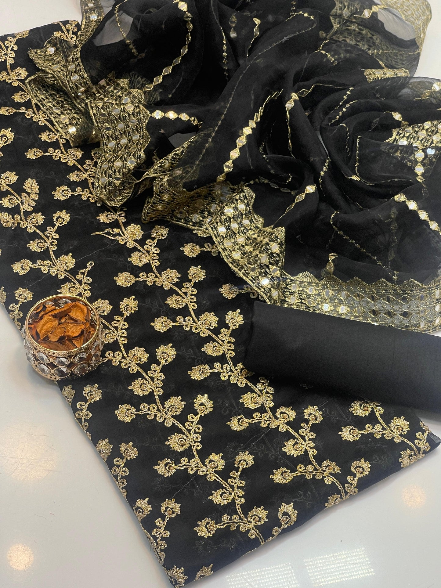 Chiffon Beaded Embroidered 3-Piece Unstitch Suit