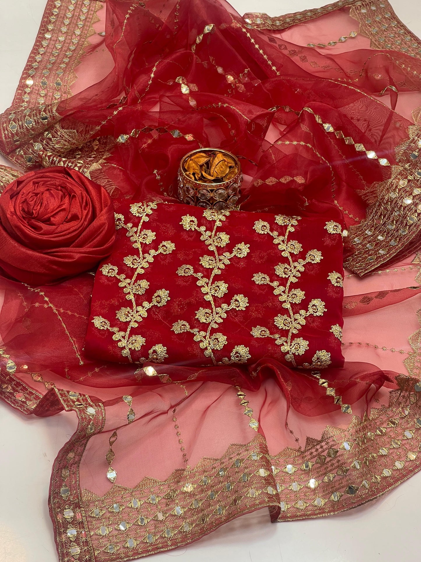 Chiffon Beaded Embroidered 3-Piece Unstitch Suit
