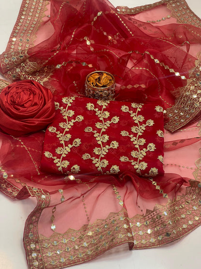 Chiffon Beaded Embroidered 3-Piece Unstitch Suit
