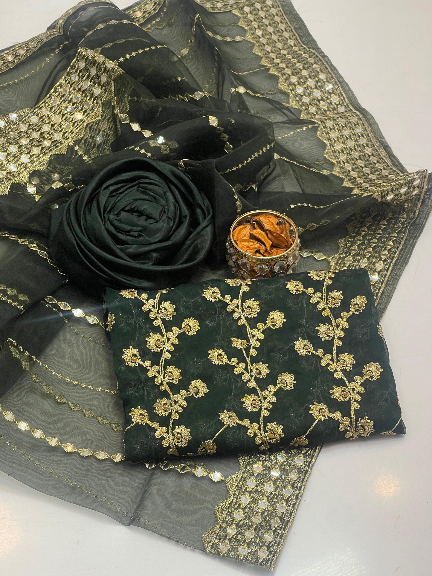 Chiffon Beaded Embroidered 3-Piece Unstitch Suit