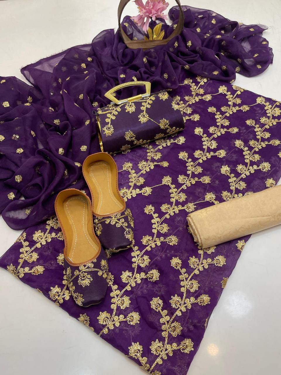 Fancy Chiffon Embroidered 5-Piece Suit