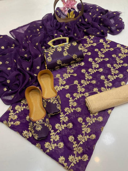 Fancy Chiffon Embroidered 5-Piece Suit