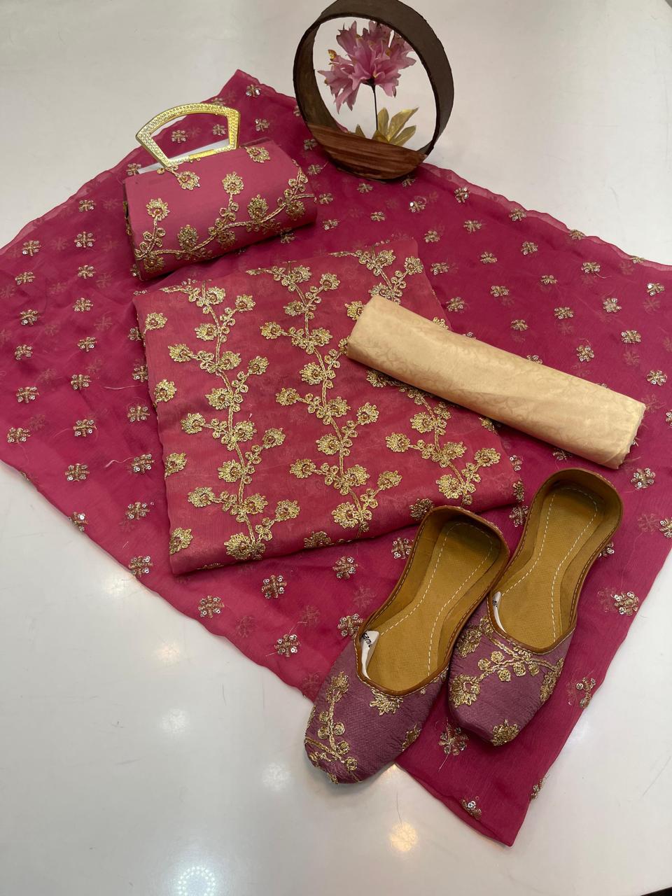 Fancy Chiffon Embroidered 5-Piece Suit