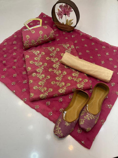 Fancy Chiffon Embroidered 5-Piece Suit