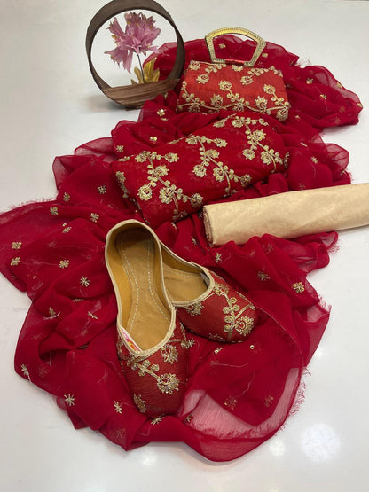 Fancy Chiffon Embroidered 5-Piece Suit