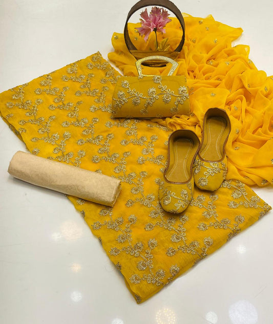 Fancy Chiffon Embroidered 5-Piece Suit