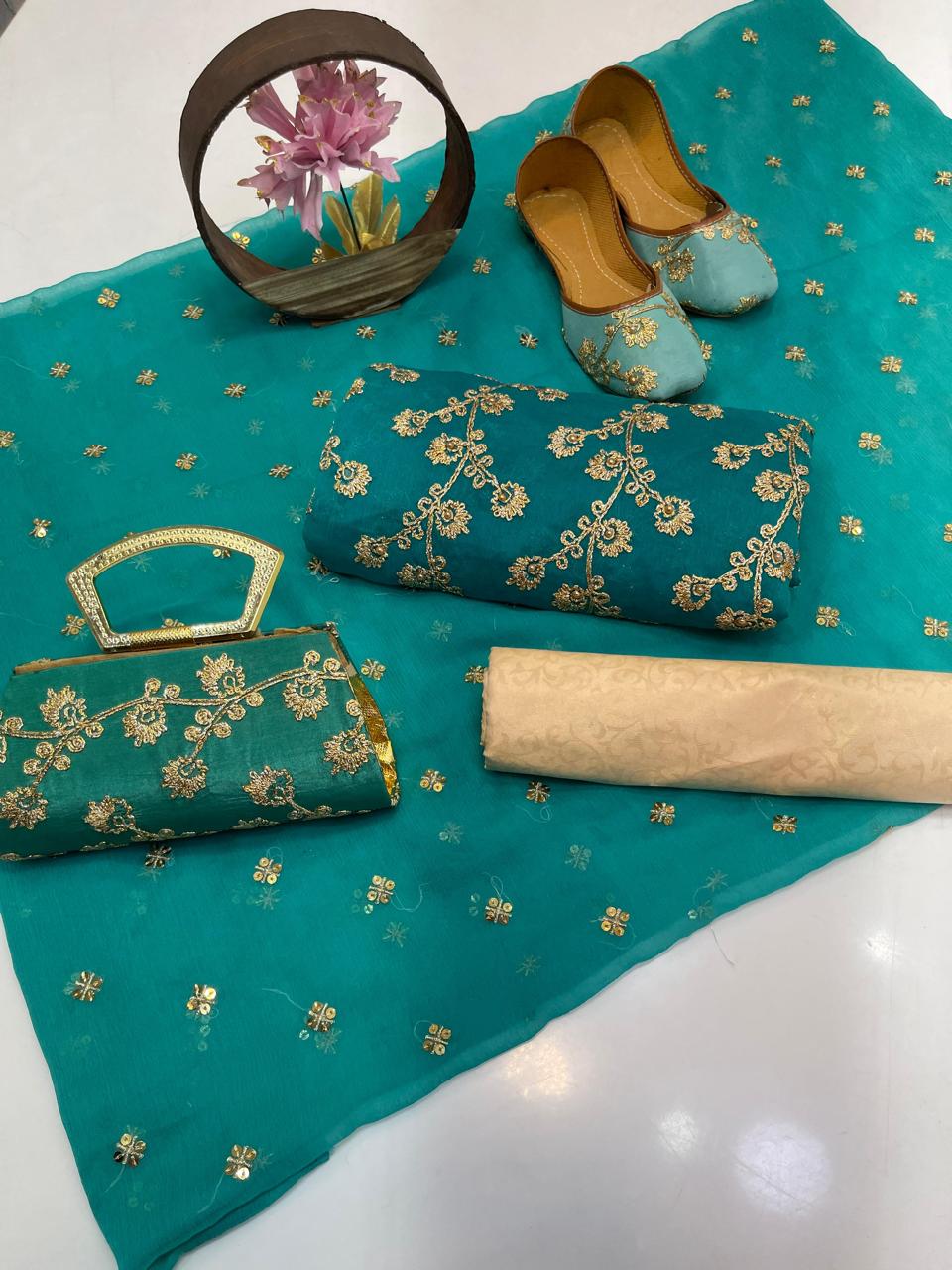 Fancy Chiffon Embroidered 5-Piece Suit
