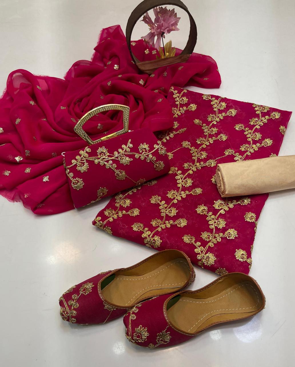 Fancy Chiffon Embroidered 5-Piece Suit