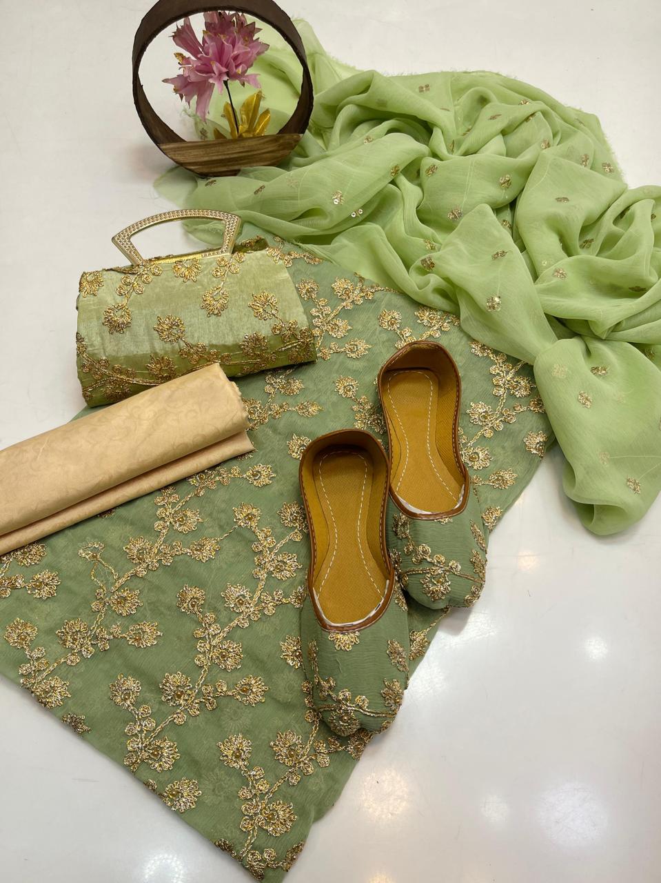 Fancy Chiffon Embroidered 5-Piece Suit