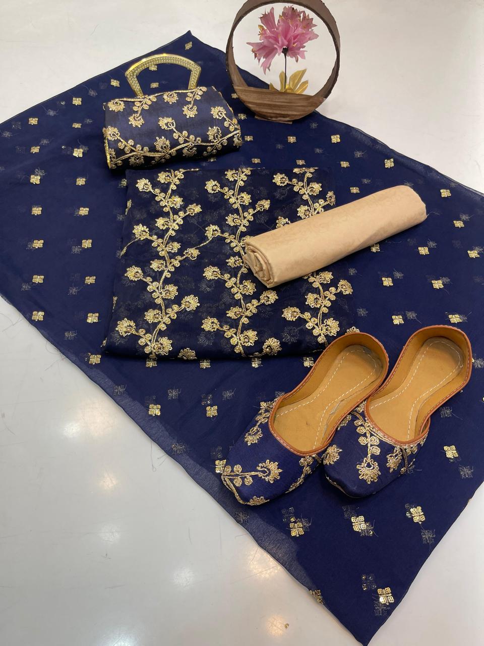 Fancy Chiffon Embroidered 5-Piece Suit