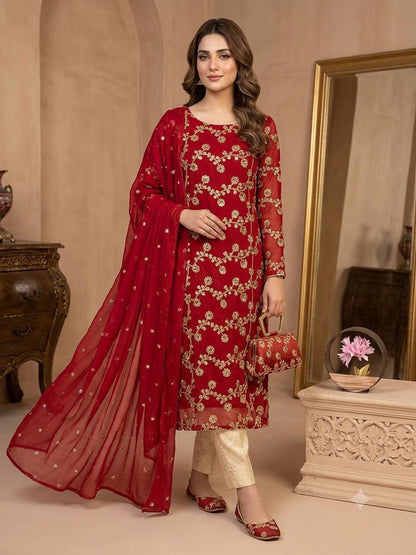 Fancy Chiffon Embroidered 5-Piece Suit