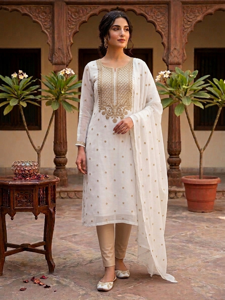 Premium Chiffon Embroidered 3-Piece Suit